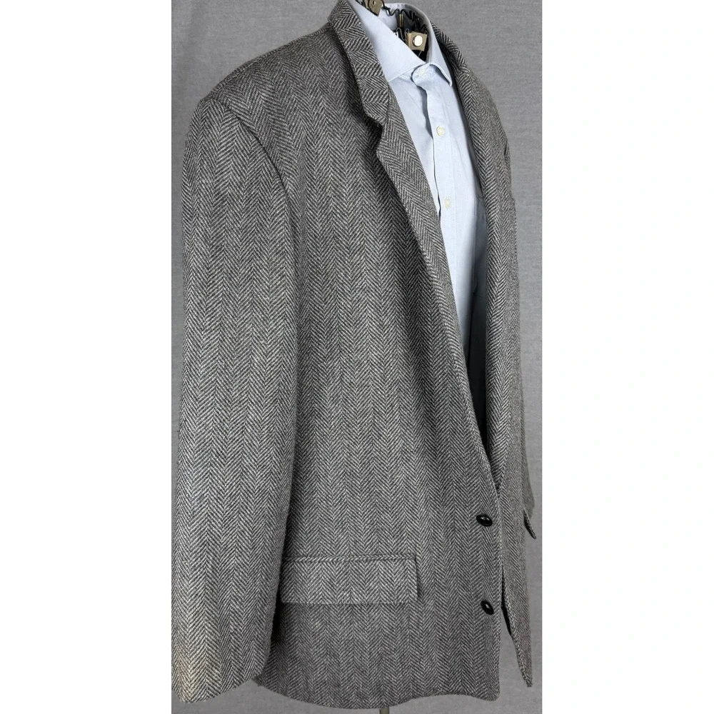 Vintage Bespoke‎ Mens Grey Herringbone Wool Blend Blazer Sport Coat Size 50 USA